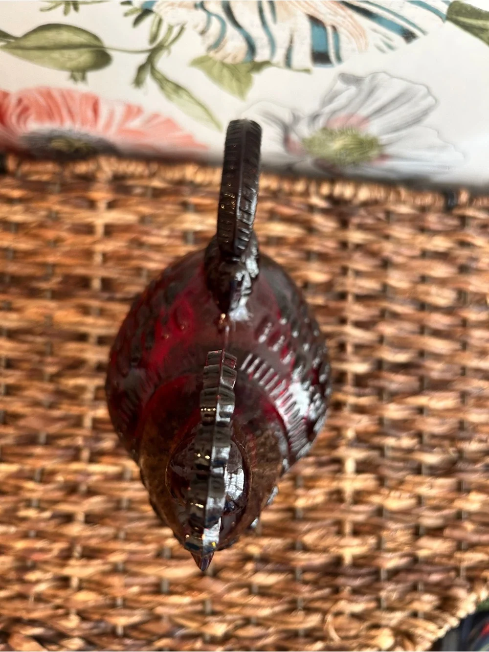 Ruby Red Glass Rooster Covered Dish Farmhouse Kitchen Decor Candy Trinket Box